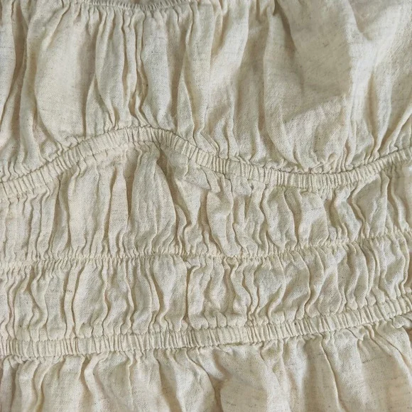 Sim & Sam Cream Linen Blend Smocked Peplum cropped Blouse Small Cottagecore boho - Picture 2 of 8